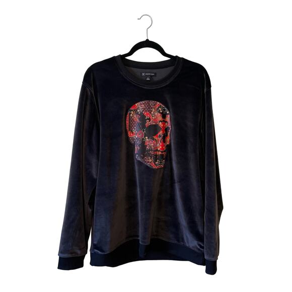INC XL NWT long sleeve t-shirt velvet black red casual skull whimysgoth cozy - Picture 1 of 7